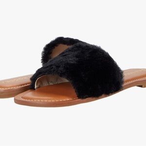 Jack Rogers Black Fuzzy Slide Sandals